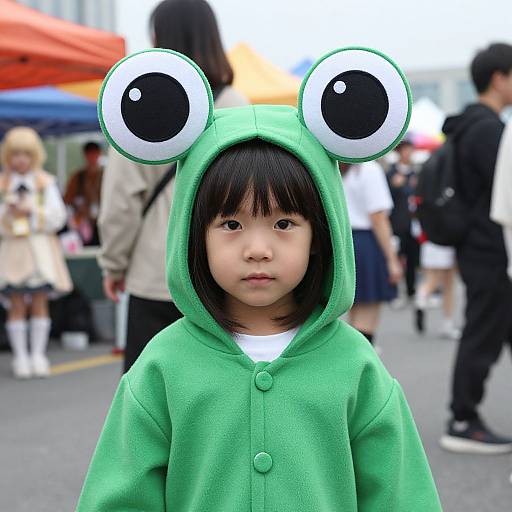 Child in Green Pascal Costume at Festival