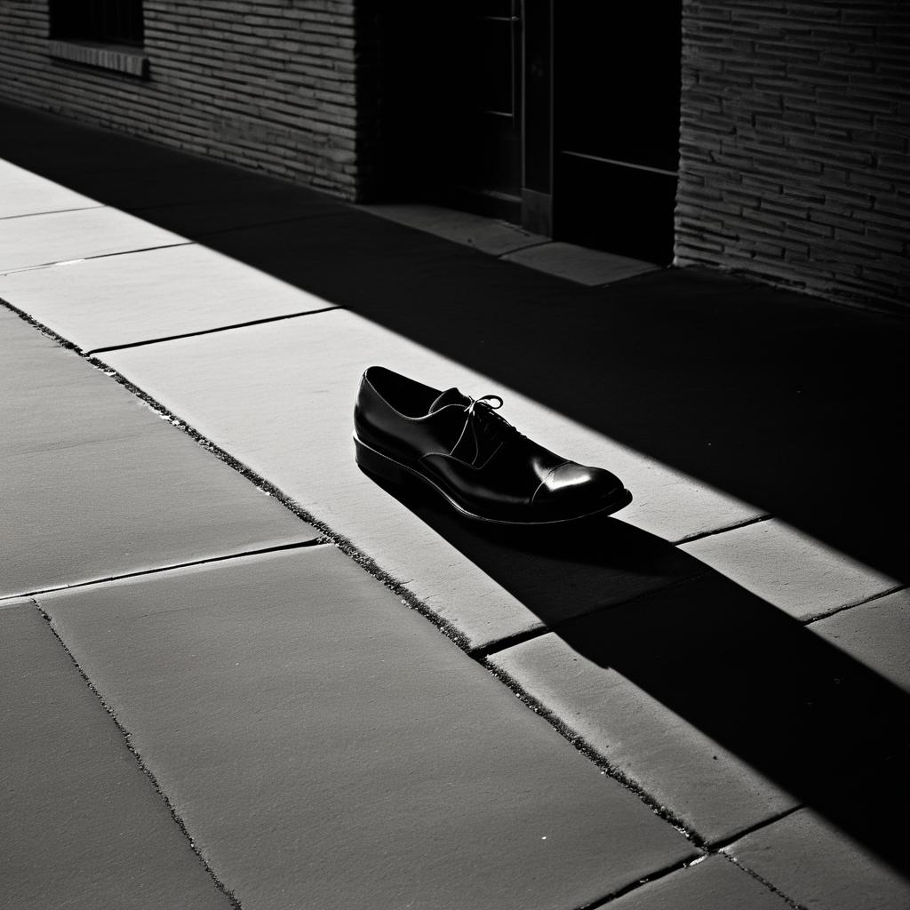 Dramatic Shoe on Sidewalk in Shadows