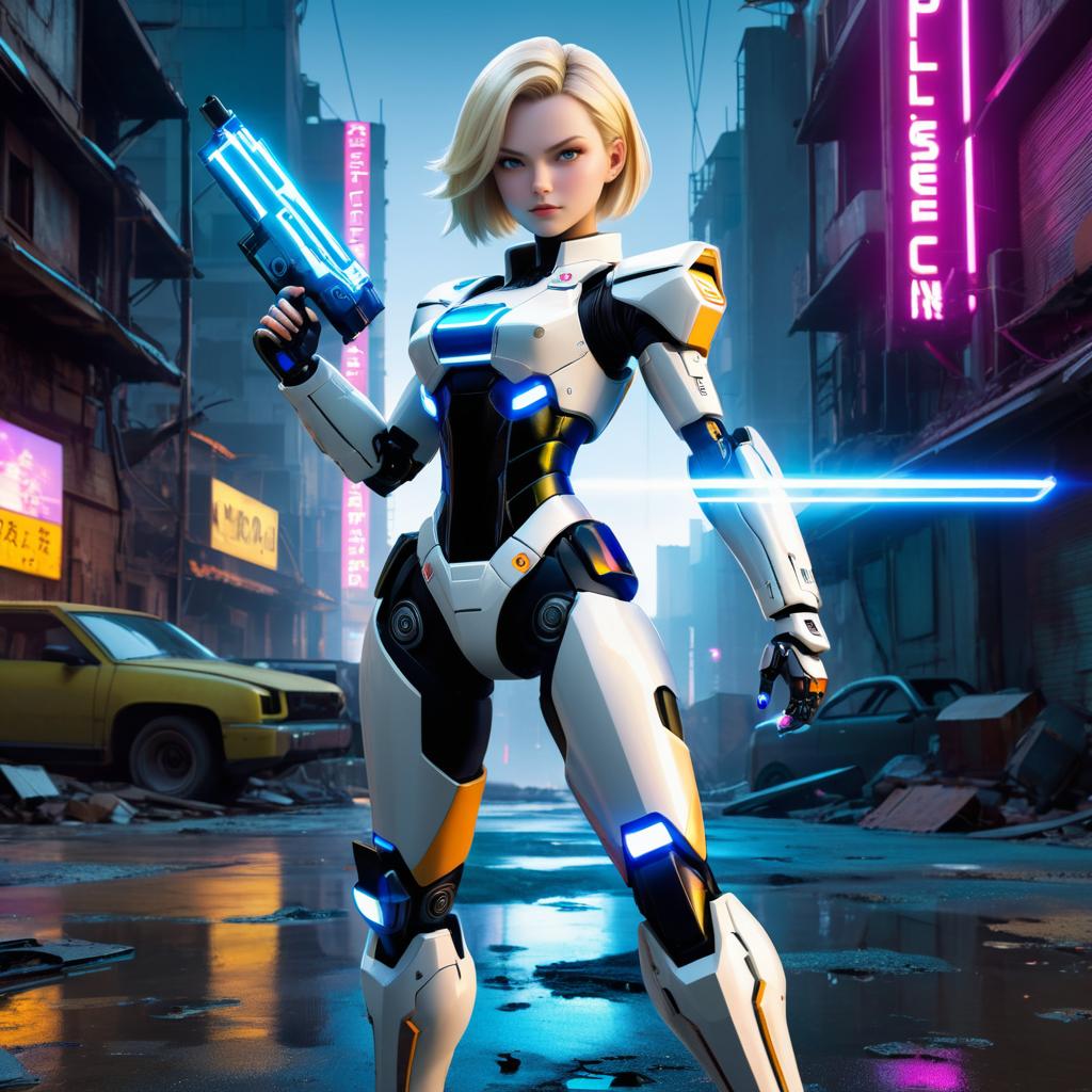 Cybernetic Android 18 in Neon City