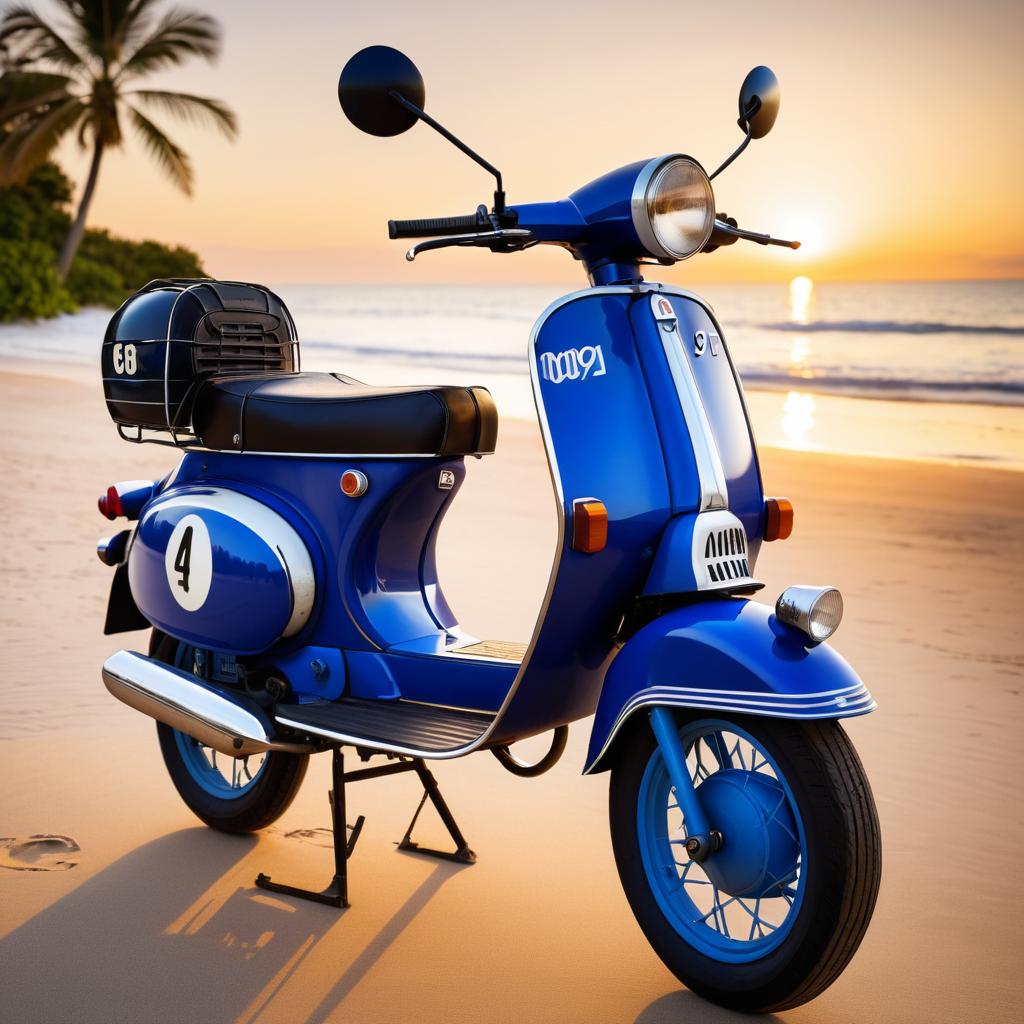 Sunset Beach Vintage Moped Scene