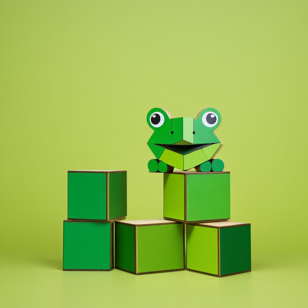 Wooden Block Frog on Chartreuse Background