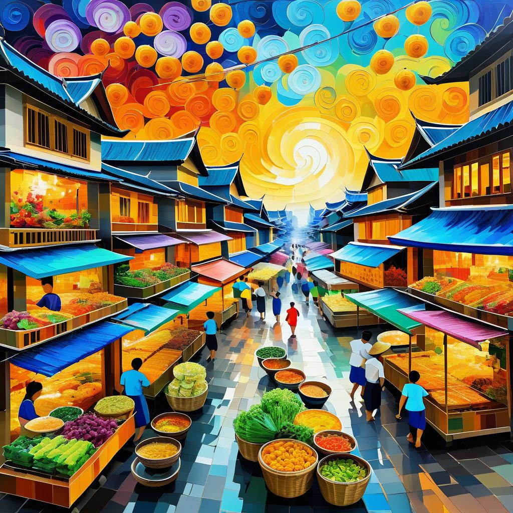 Vibrant Van Gogh-Inspired Bangkok Market