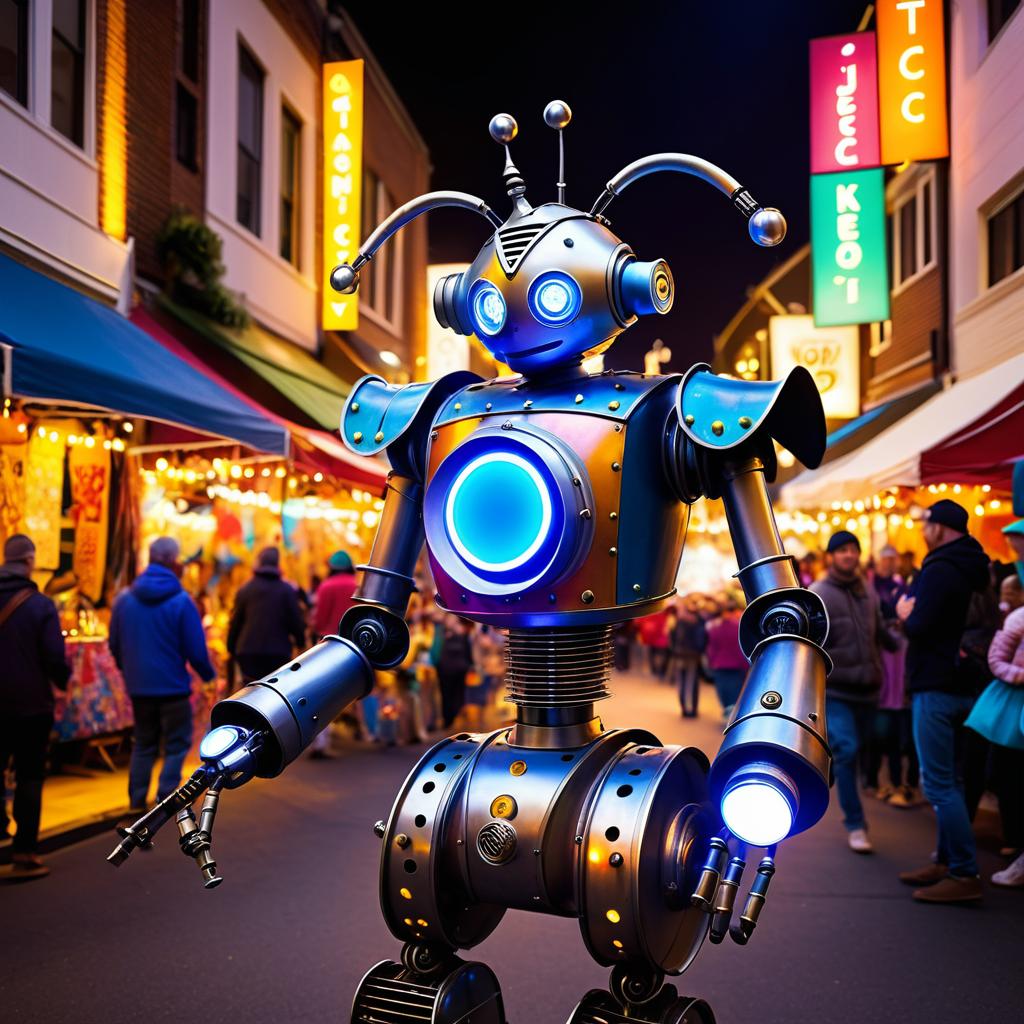 Whimsical Robot Jester at Street Fair