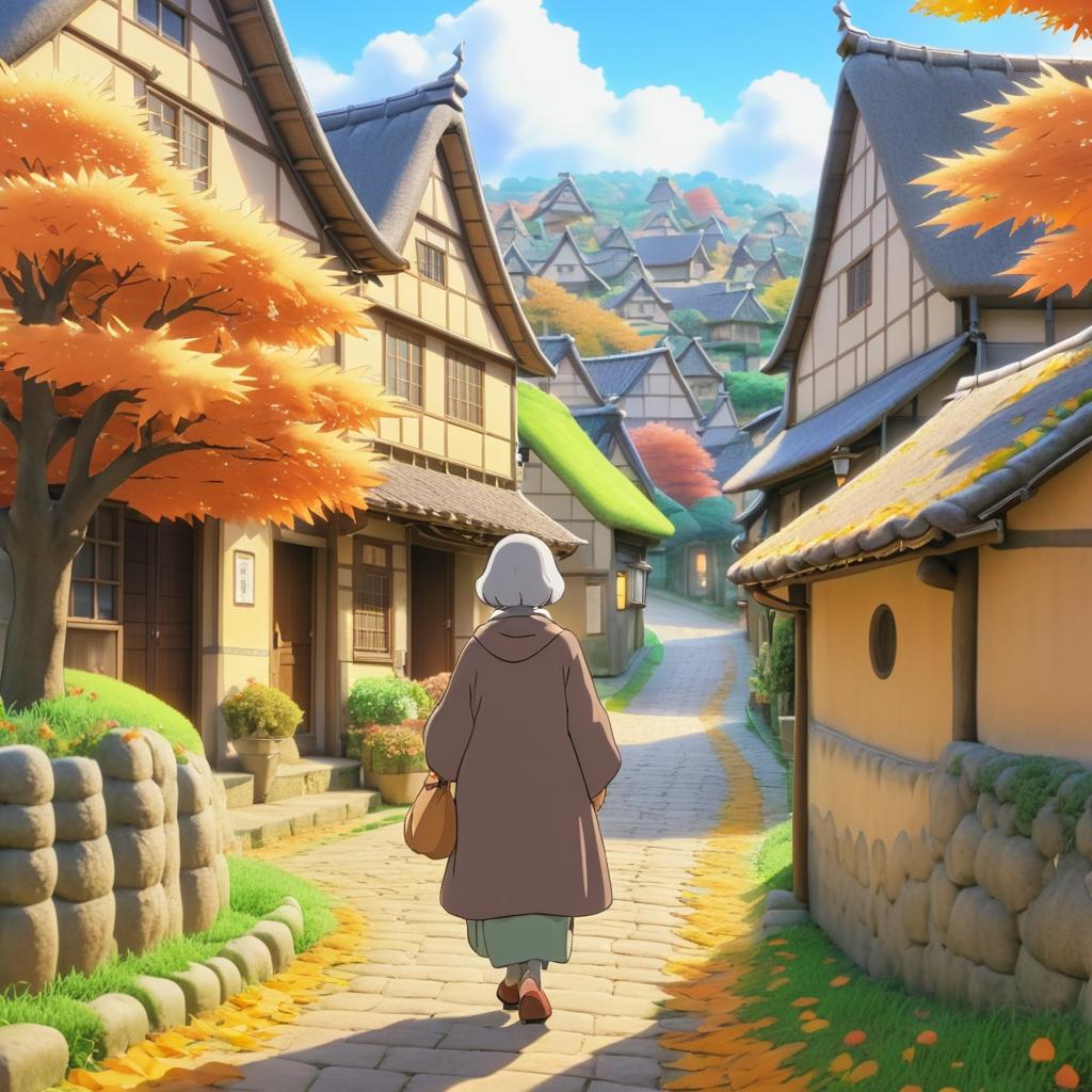 Gentle Grandmother in Serene Autumn Village