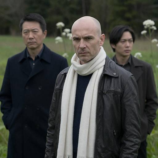 Three Men in a Wild Grassy Field