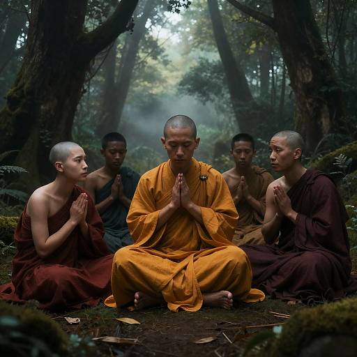 Monks Facing Fears in Enchanted Forest