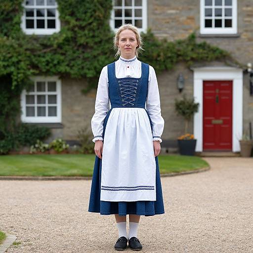 Traditional English Woman in Blue Dress