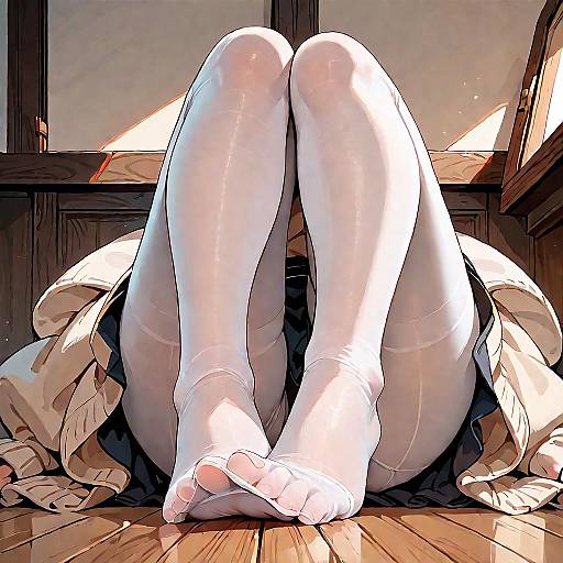 Anime Closeup: Open-Toe Tan Pantyhose Feet