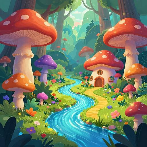 Vibrant Enchanted Mushroom Forest