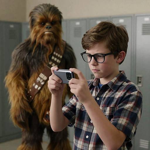 Young Boy with Wookiee in Background