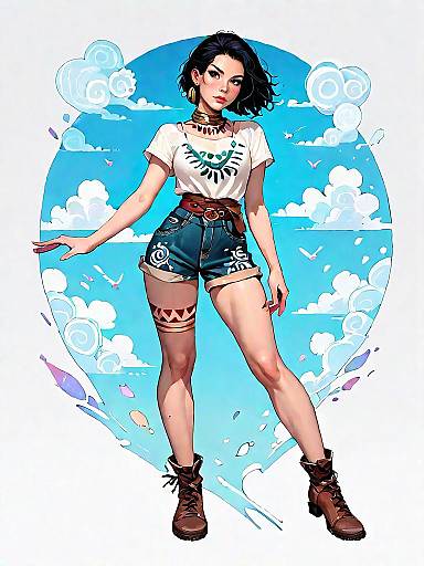 Stylish Young Woman in Tribal Shorts Illustration