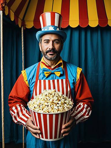Photorealistic Portrait of Circus Popcorn Seller