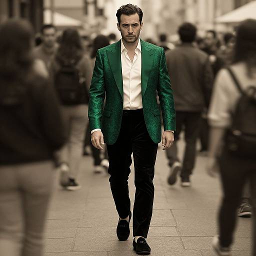 Confident Man in Emerald Brocade Jacket