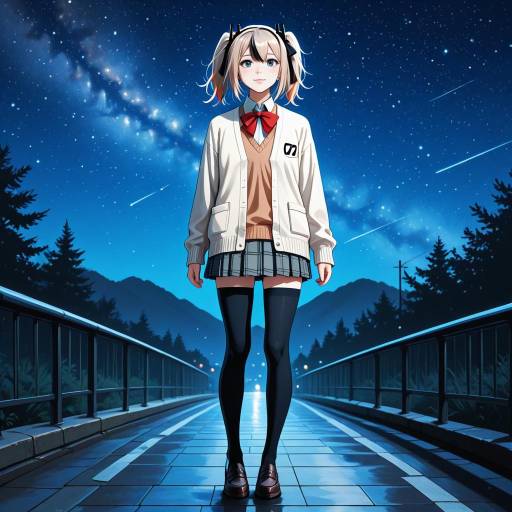 Joyful Schoolgirl Under Starry Night