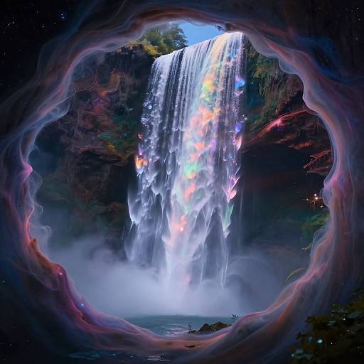 Celestial Waterfall Through Nebulous Wormhole