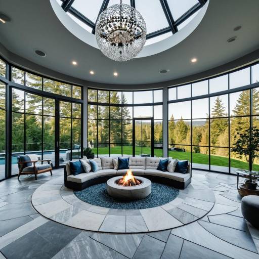 Modern Dome House Living Room with Fire Pit