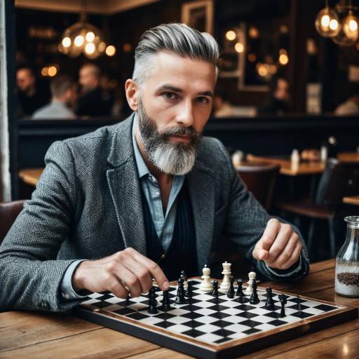 Mature Man Playing Chess in Cafe