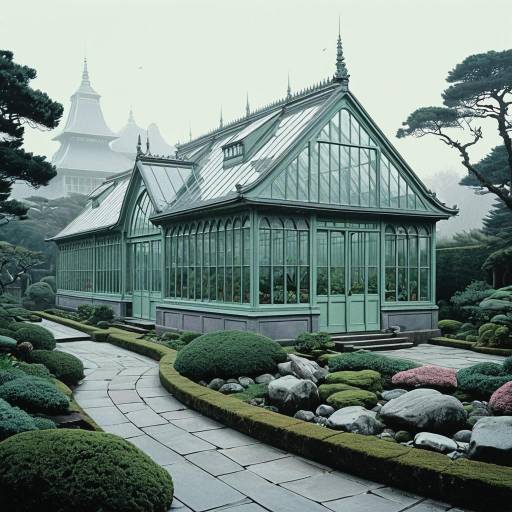 Victorian Greenhouse in Japanese Rock Garden