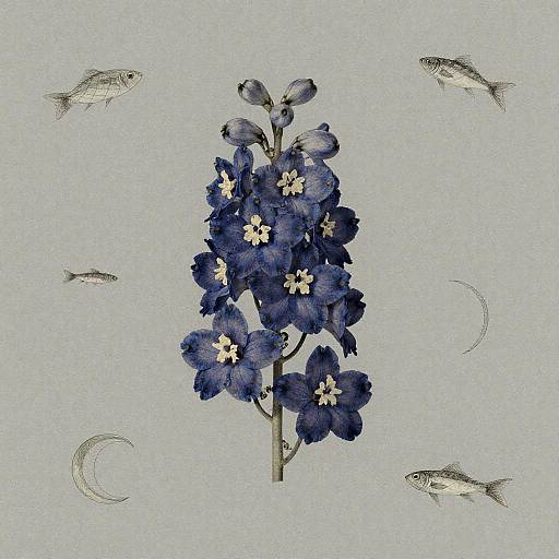 Elegant Navy Delphinium Botanical Art
