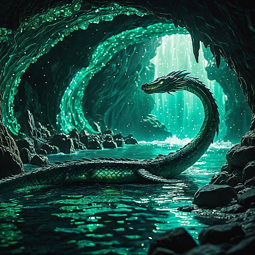 Bioluminescent Sea Serpent in Crystal Cave