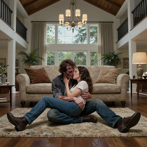 Cinematic Zombie Embrace in Kentucky Home