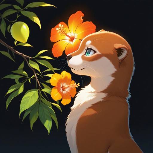 Playful Otter with Vibrant Hibiscus Flora Playful Otter with Vibrant Hibiscus Flora