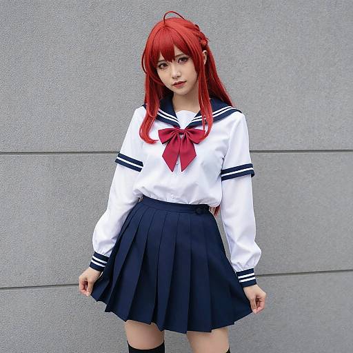 Red-Haired Schoolgirl Cosplay Pose