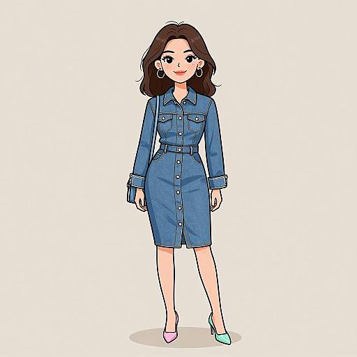 Smiling Woman in Modern Denim Dress