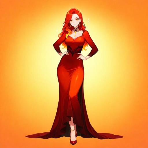 Vibrant Woman in Fiery Sunset Dress Vibrant Woman in Fiery Sunset Dress