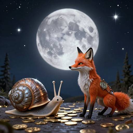 Moonlit Duel: Snail and Clockwork Fox