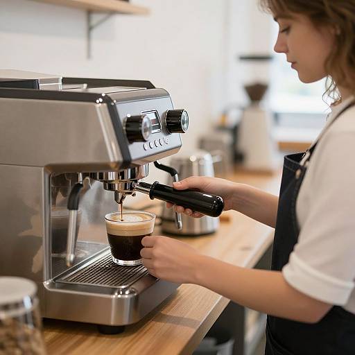 Woman Making Coffee in Cafe