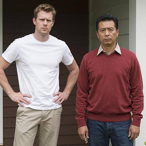 Two Men Outside a House in Daylight