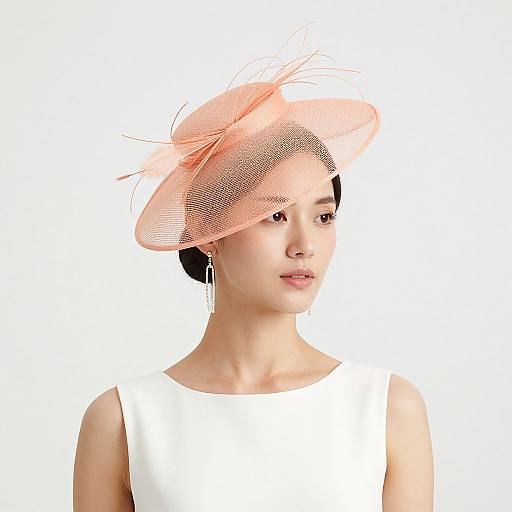 Elegant Woman in Peach Fascinator Hat
