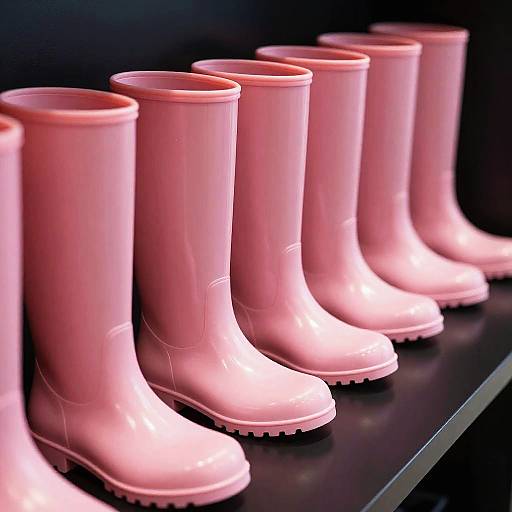 Pink Latex Boots on Reflective Surface