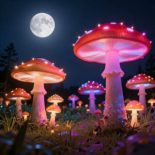 Neon Mushroom Meadow at Night