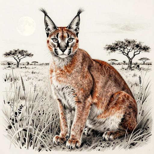 Intricate Pen & Ink Caracal Art
