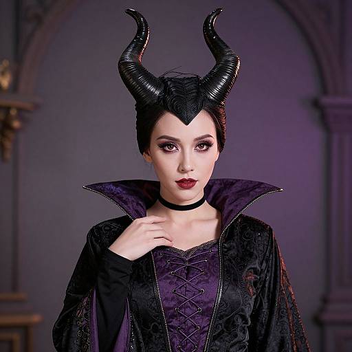 Girl in Maleficent Costume with Horns