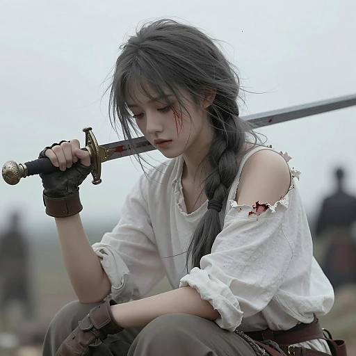 Pensive Warrior Woman with Sword