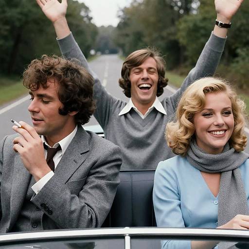 1970s Style Friends Enjoying Car Ride