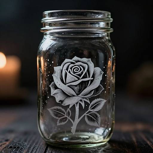 Mason Jar with Engraved Black Rose