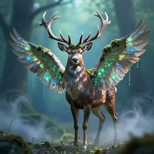 Sylvan Luminous Stag with Bioluminescent Wings