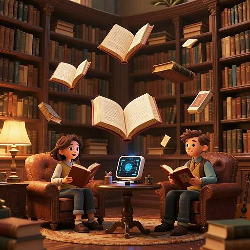 Whimsical Floating Library with AI
