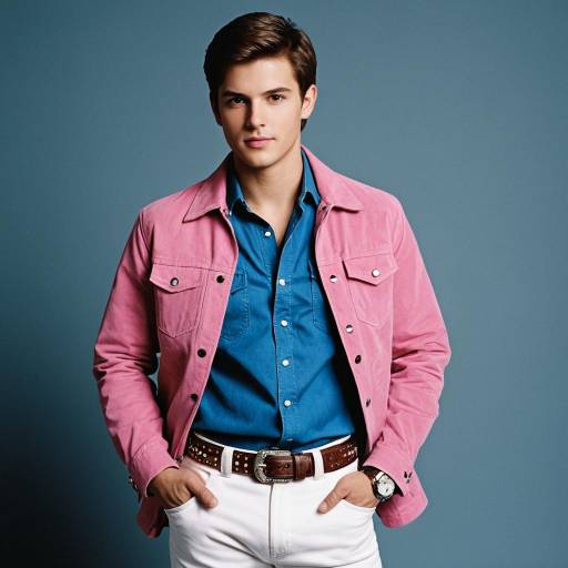 Young Man in Pink Jacket and Blue Shirt