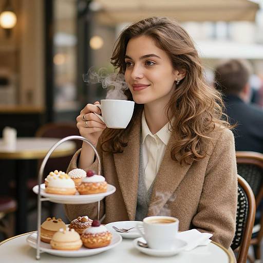 Serene Woman Enjoying Parisian Café