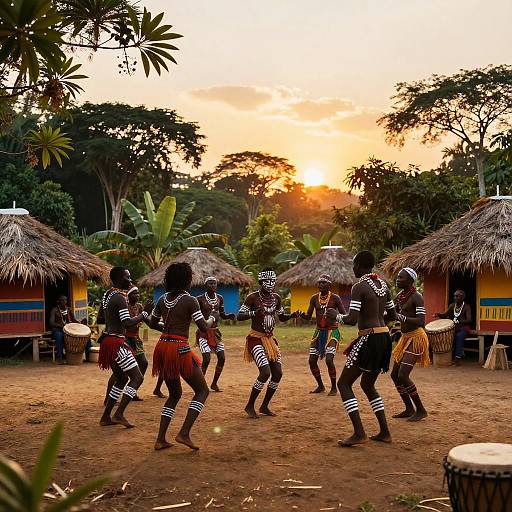 Vibrant Tribal Village Sunset Celebration