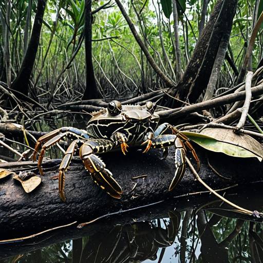 Mangrove Crab on Log in Tropical Mangrove Forest Mangrove Crab on Log in Tropical Mangrove Forest