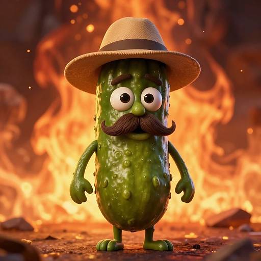 Whimsical Mustached Pickle Character