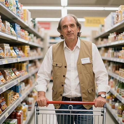 Middle-Aged Man Shopping in Grocery Store Aisle