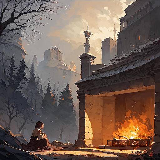 Vintage Night Portrait by Fireplace