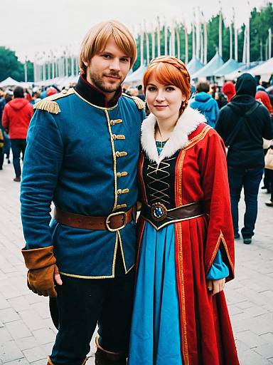 Couple in Anna and Kristoff Cosplay Costumes